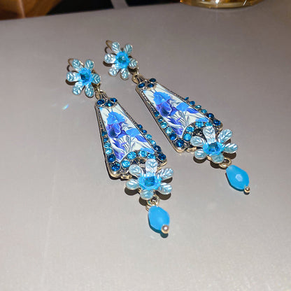 中古vintage鑲鉆樹脂花朵耳扣新中式復古耳環輕奢高級感耳飾批發