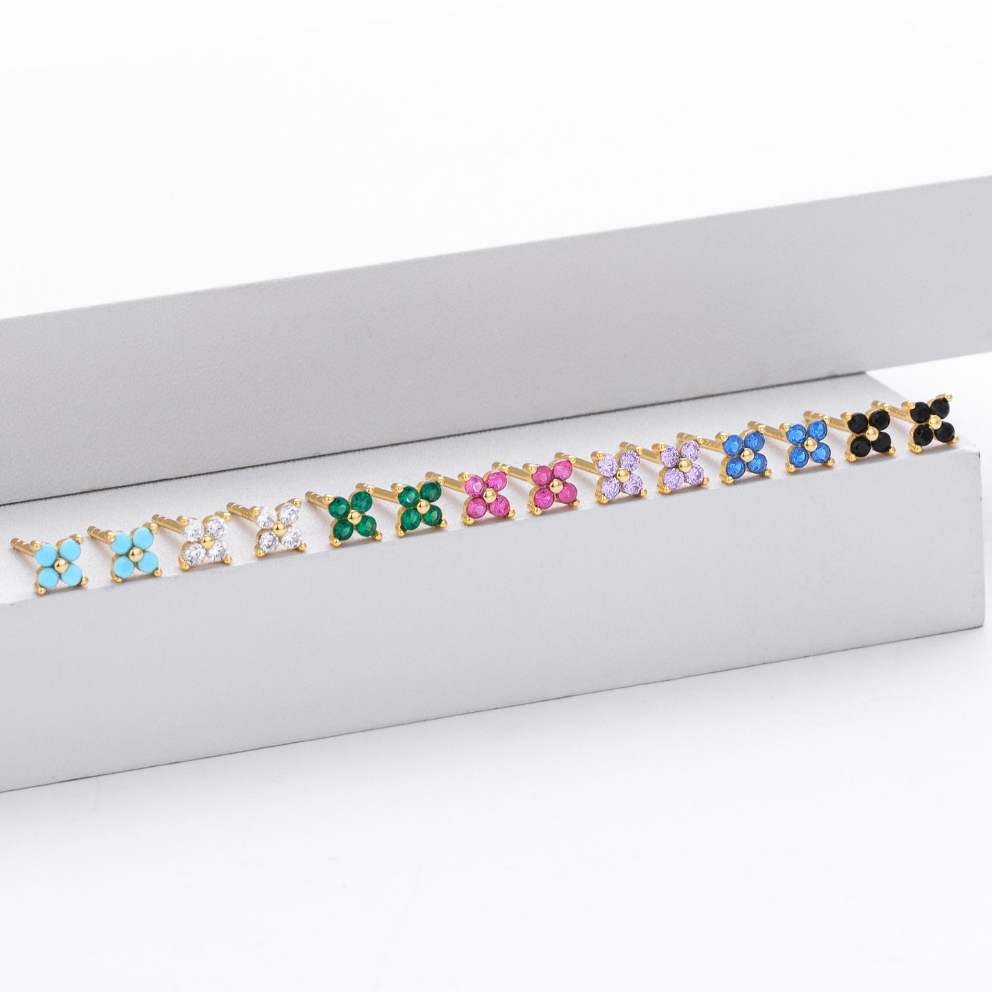 S925 耳釘四瓣小花多色迷你耳飾百搭小眾高級感飾品