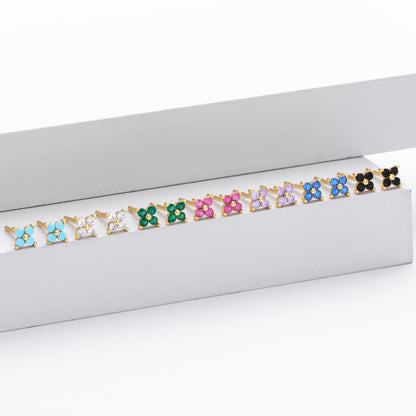 S925 耳釘四瓣小花多色迷你耳飾百搭小眾高級感飾品