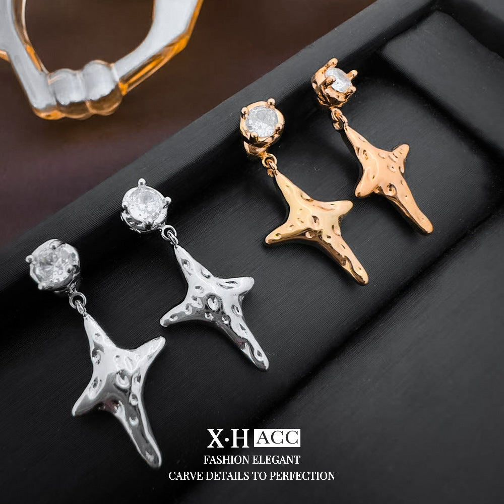 銀針星星鑲鑽簡約耳釘－商品主圖｜https://igowo.tw/