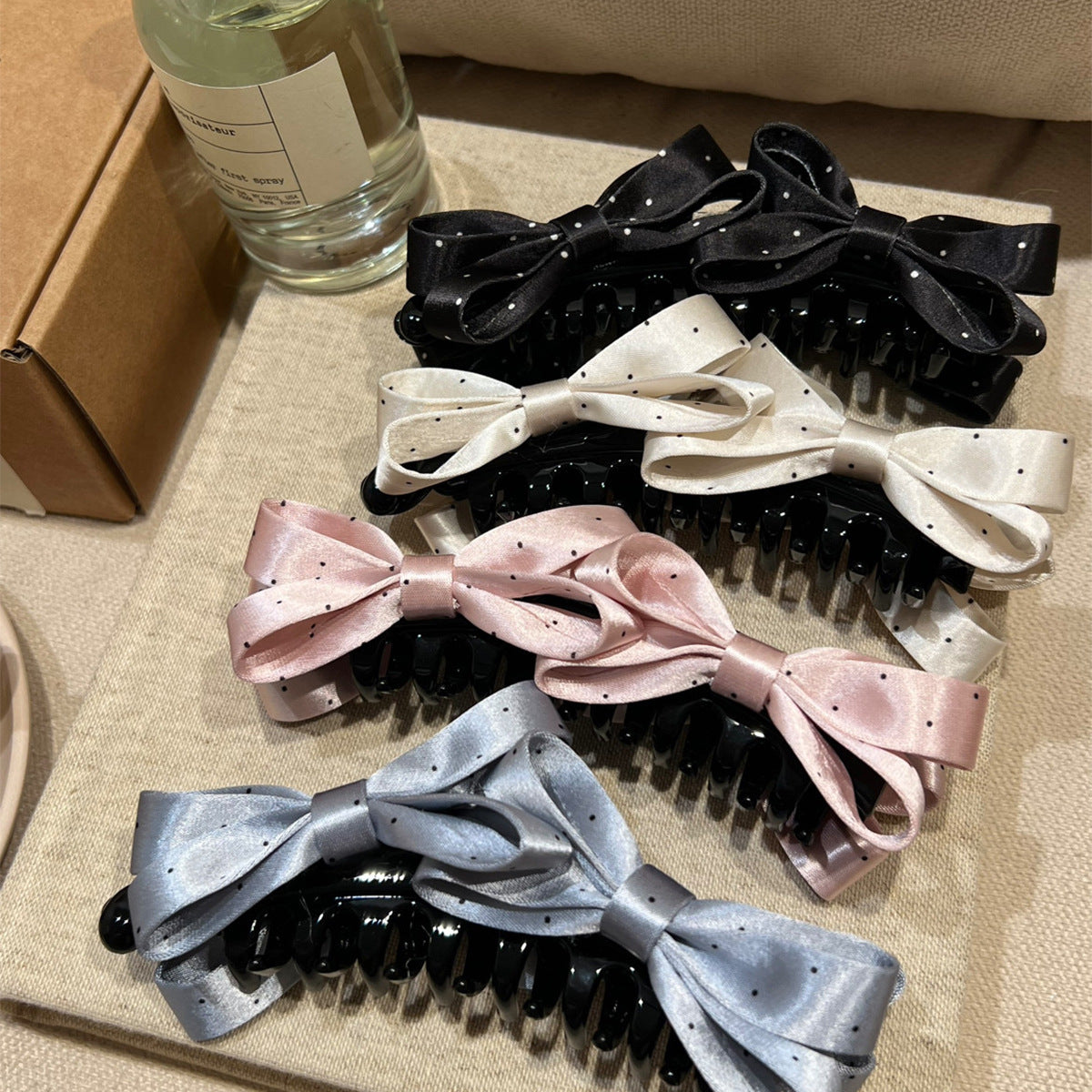韓系天菜~時尚波點雙蝴蝶結發夾甜美高級感扭扭夾百搭巨好看發飾