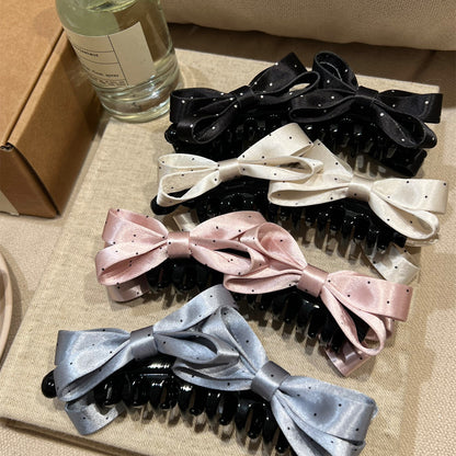 韓系天菜~時尚波點雙蝴蝶結發夾甜美高級感扭扭夾百搭巨好看發飾