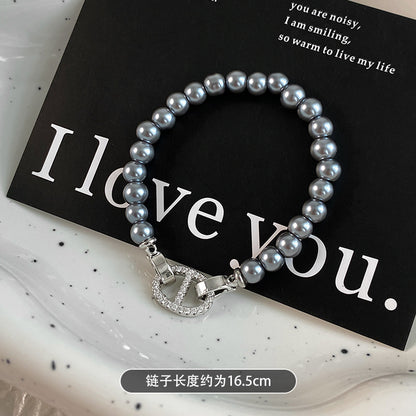超閃鋯石圓形串珠珍珠手鏈韓系ins風精致百搭手串輕奢高級感手飾