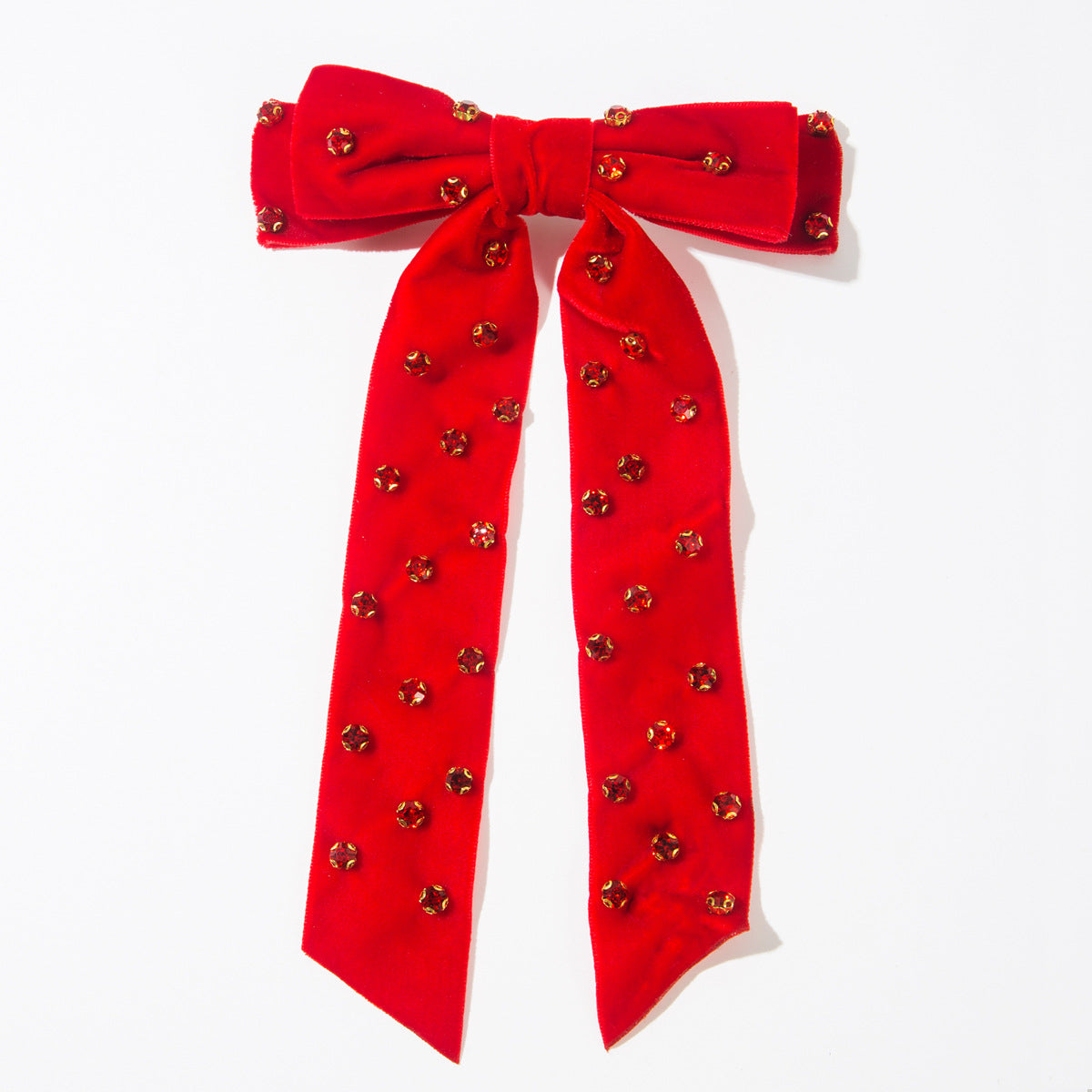 絨面蝴蝶結鑲鑽髮夾