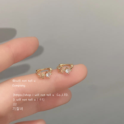 鋯石星星圓形小巧耳扣