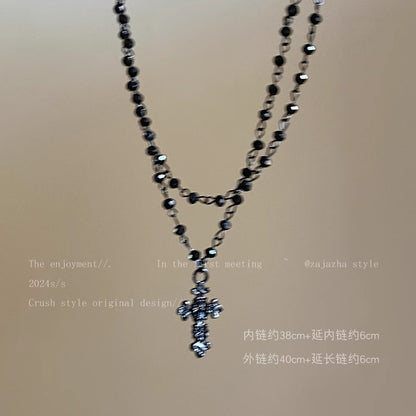 十字雙層多層復古項鍊
