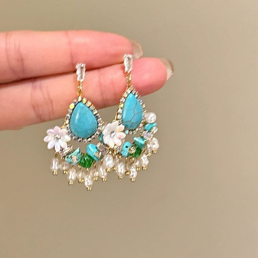 綠松石花朵流蘇耳環－商品主圖｜https://igowo.tw/