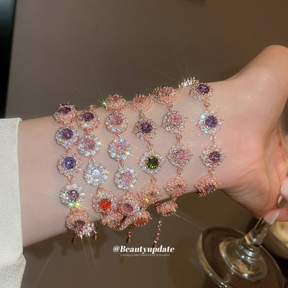 韓系千金~超閃鋯石花朵手鏈精致晚宴禮服氣質手環輕奢高級感手飾