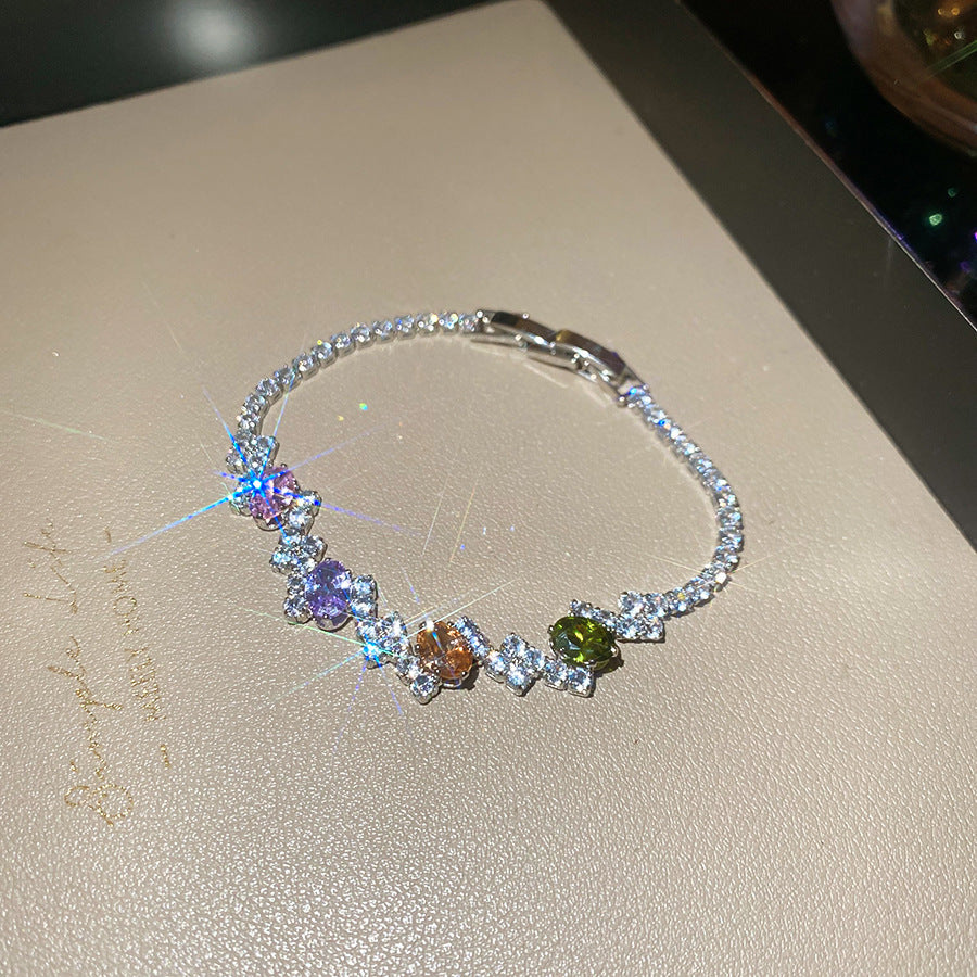 超閃鋯石幾何橢圓形不規則卡扣手鏈優雅氣質手環輕奢高級感手飾女