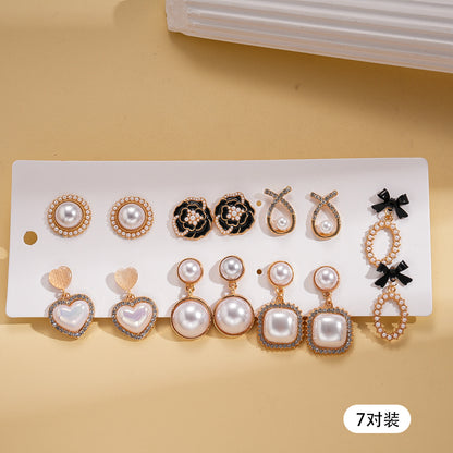 珍珠花朵流蘇耳環套組－74#銀針-金色款細節63｜https://igowo.tw/