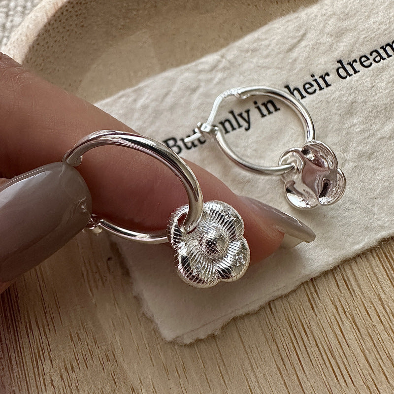 S925純銀韓版小眾設計感復古小花耳環韓國風時髦耳飾品銀飾