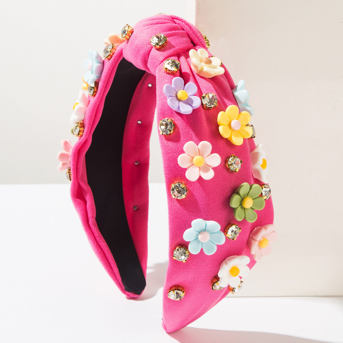 繽紛花朵寬版鑲鑽髮箍