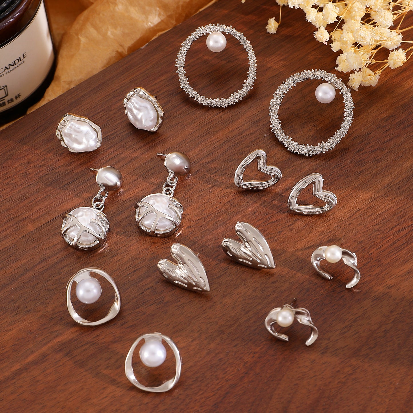 珍珠不規則耳環套組－商品主圖｜https://igowo.tw/