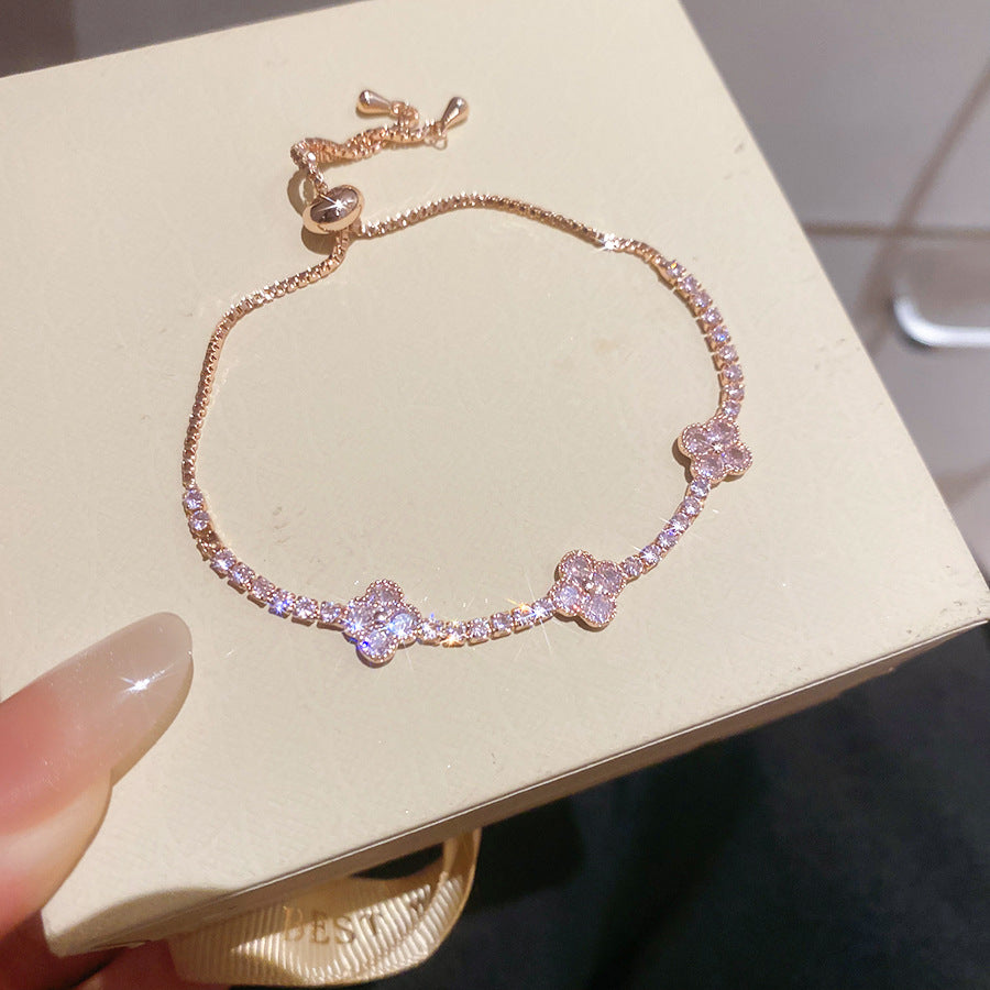 韓版簡約鋯石幾何菱形花朵手鏈輕奢高級感手環時尚精致百搭手飾女