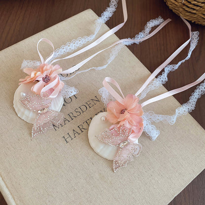 布藝花朵貝殼蕾絲蝴蝶結發夾超仙度假風甜美鴨嘴夾時尚百搭發飾女