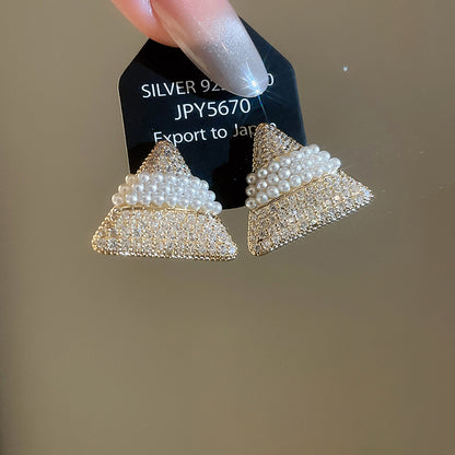 耳夾~18k真金電鍍鋯石幾何珍珠耳夾復古氣質耳環輕奢高級感耳飾女