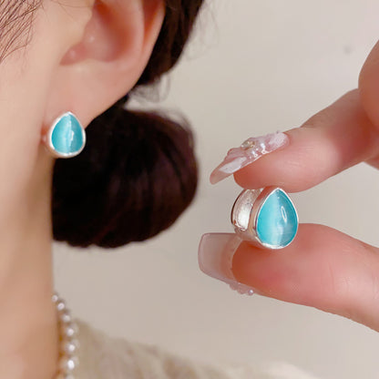 貓眼石水滴簡約耳扣－第二視角實拍｜https://igowo.tw/
