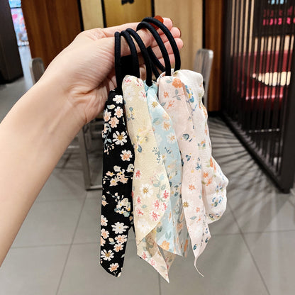 緞帶蝴蝶結碎花髮圈