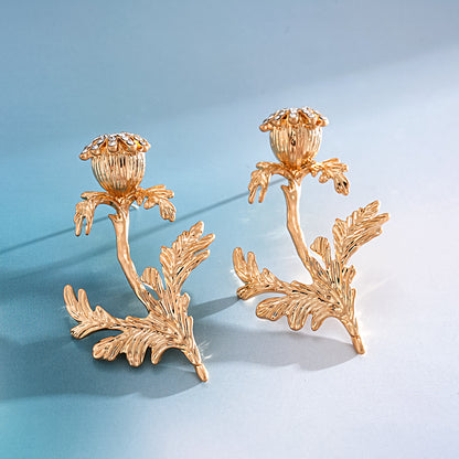 珍珠金屬花朵耳釘－37#銀針-金色款細節35｜https://igowo.tw/