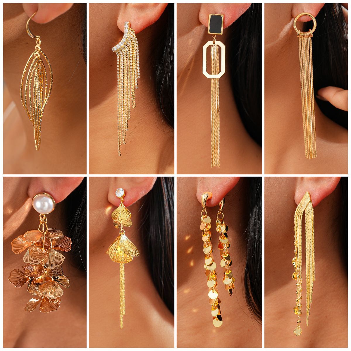 珍珠金屬花朵流蘇耳釘－商品主圖｜https://igowo.tw/
