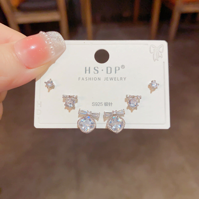 鋯石蝴蝶結耳釘套組