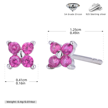 S925 耳釘四瓣小花多色迷你耳飾百搭小眾高級感飾品