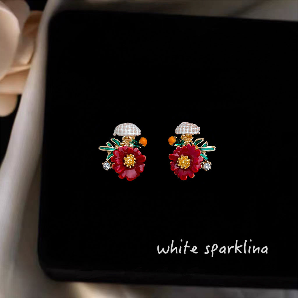 紅色琺瑯花朵耳釘－商品主圖｜https://igowo.tw/