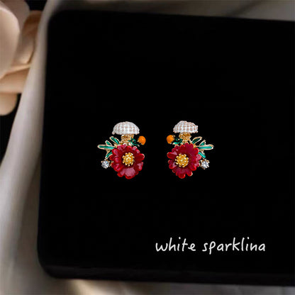 紅色琺瑯花朵耳釘－商品主圖｜https://igowo.tw/