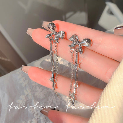 銀針蝴蝶結流蘇耳環