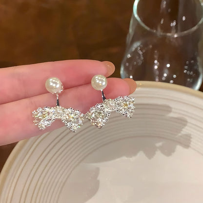 心動告白~法式蝴蝶結珍珠耳釘女輕奢高級感耳環清新甜美百搭耳飾