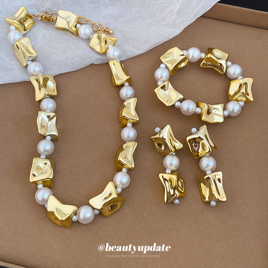 歐美跨境不規則珍珠耳環項鏈手鏈套裝2026新款時尚高級感氣質飾品