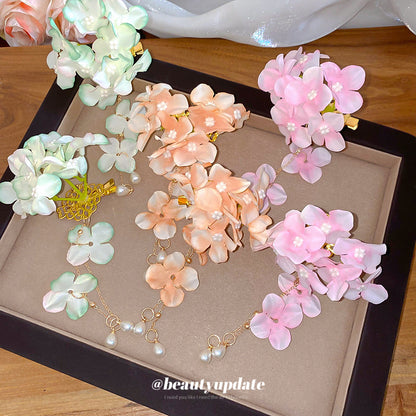 超仙布藝花朵珍珠發夾高級感精致優雅度假風鴨嘴夾設計感小眾發飾