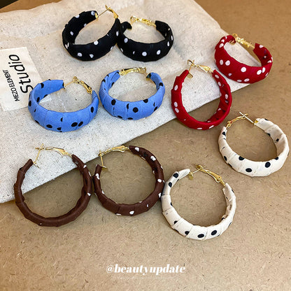 銀針新品波點布藝纏繞耳環小眾時尚設計感耳圈ins風少女通勤耳飾