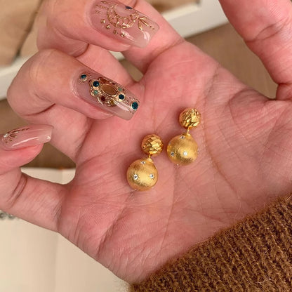 金色拉絲小金球芒星耳釘