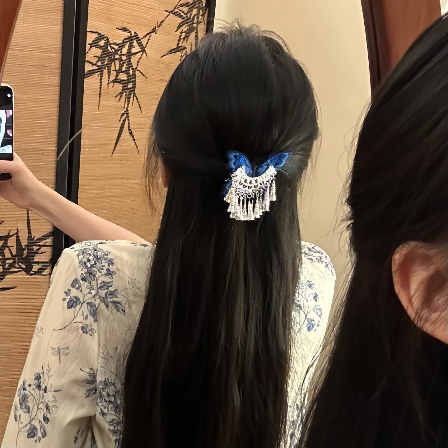 藍蝶搖光~復古蝴蝶流蘇發夾高級感精致后腦勺側邊夾新中式發飾女
