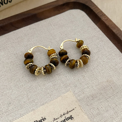 棕色虎眼石復古耳環－細節特寫6｜https://igowo.tw/