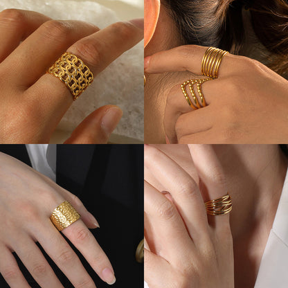 金色鏤空戒指套組－第二視角實拍｜https://igowo.tw/