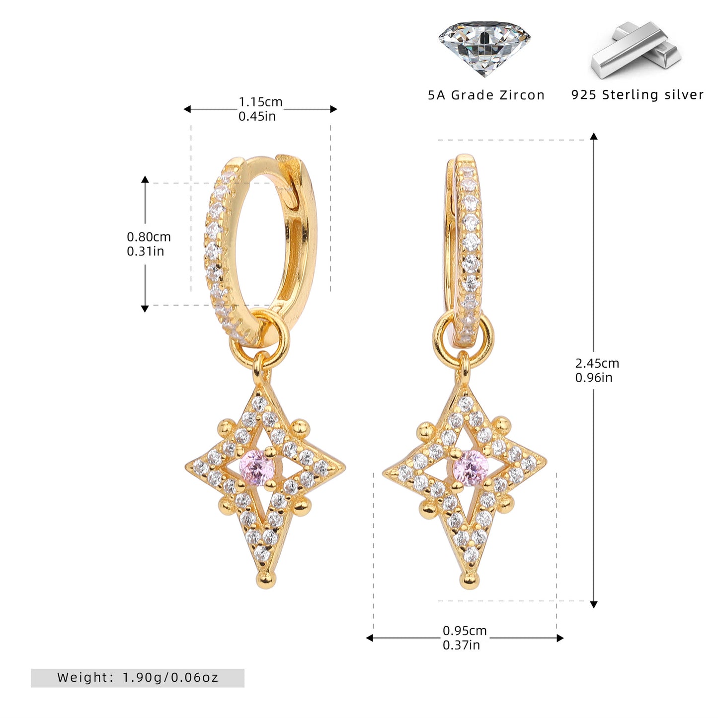 S925 歐美新款鑲石耳扣八芒星星輕奢精致耳墜時尚百搭飾品