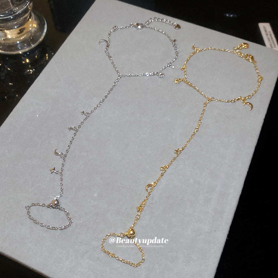 日月同輝~18K真金電鍍星星一體式手鏈戒指精致手串輕奢高級感手飾