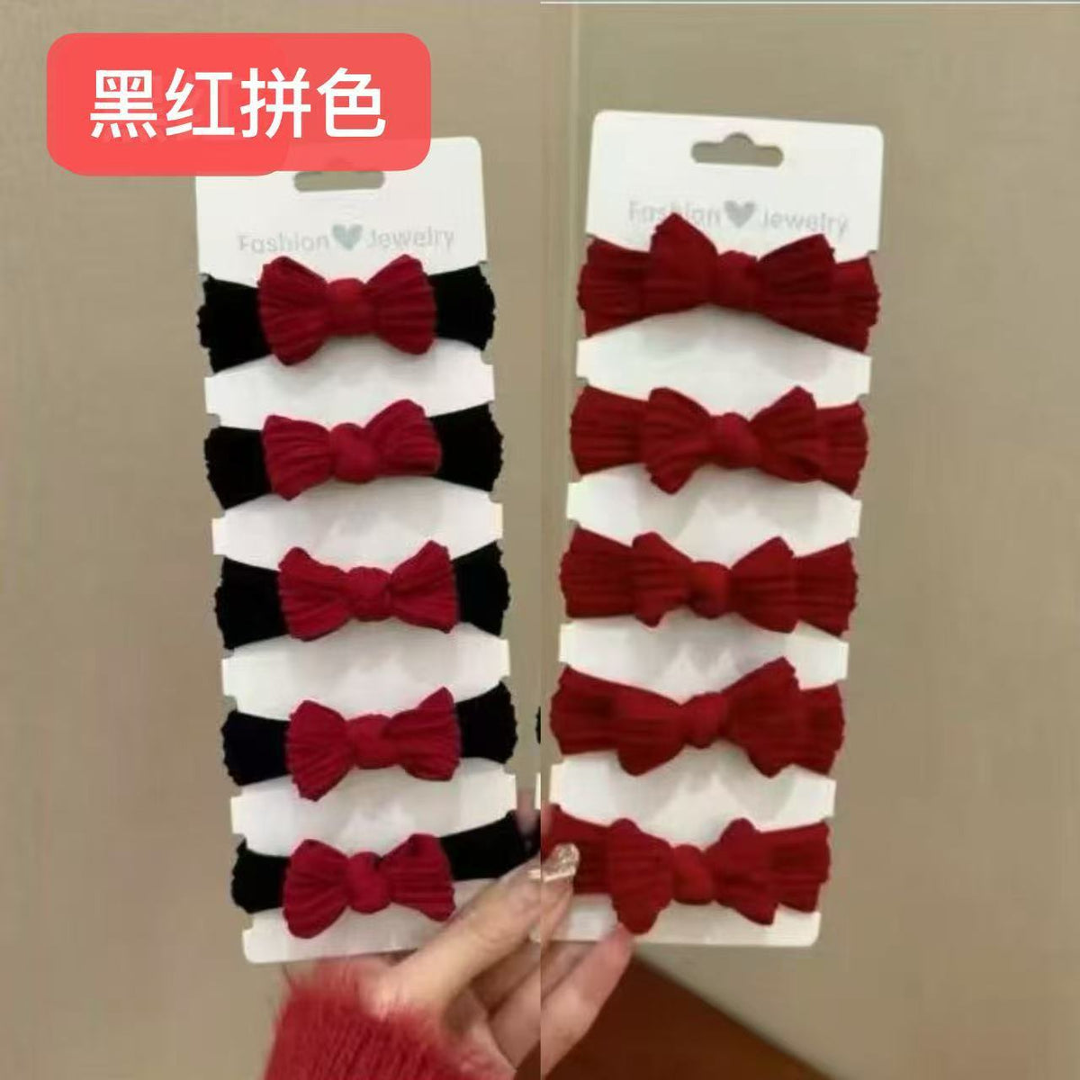 紅色彈力繩蝴蝶結髮圈