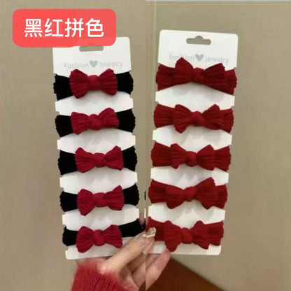 紅色彈力繩蝴蝶結髮圈