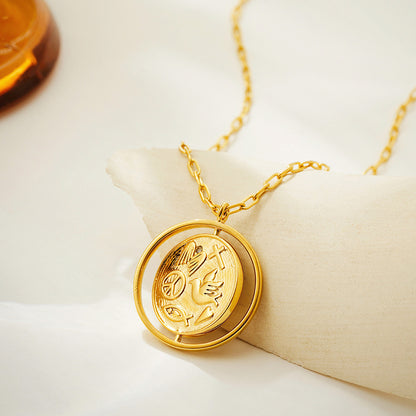 金色雙面墜飾鑲鑽項鍊－第二視角實拍｜https://igowo.tw/