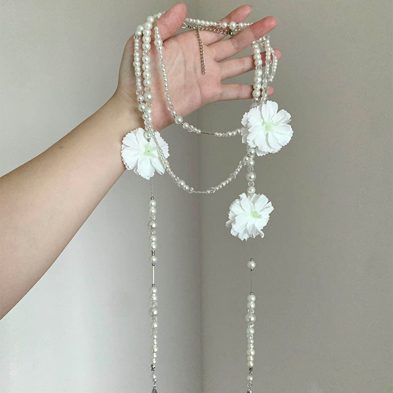 珍珠串珠花朵多層項鍊－商品主圖｜https://igowo.tw/