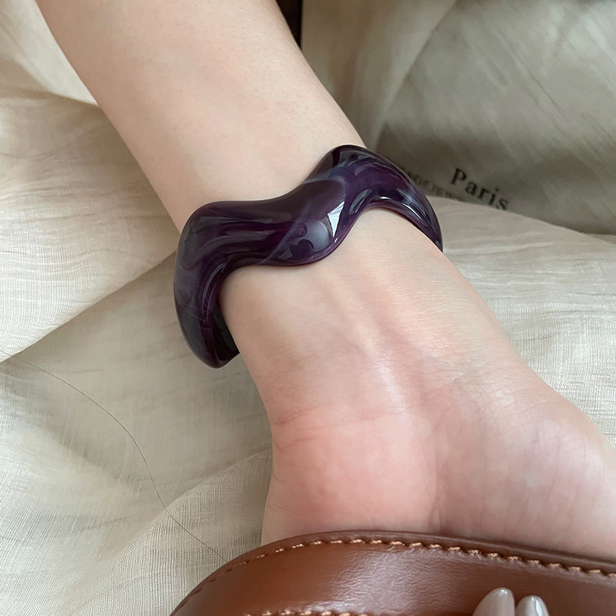 不規則波浪亞克力開口手鐲簡約森系ins手環女小眾高級感手飾批發