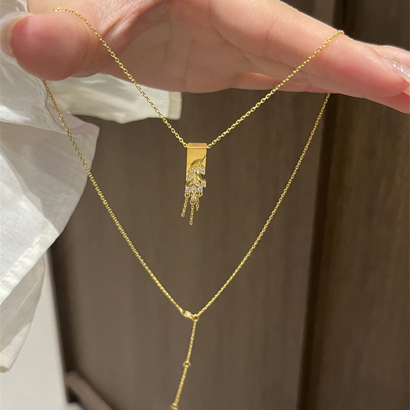 鋯石麥穗項鍊耳環組－項鍊-金色（真金電鍍）款實拍｜https://igowo.tw/