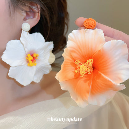 銀針拉菲草花朵耳釘超仙優雅甜美度假風耳墜耳環輕奢高級感耳飾女