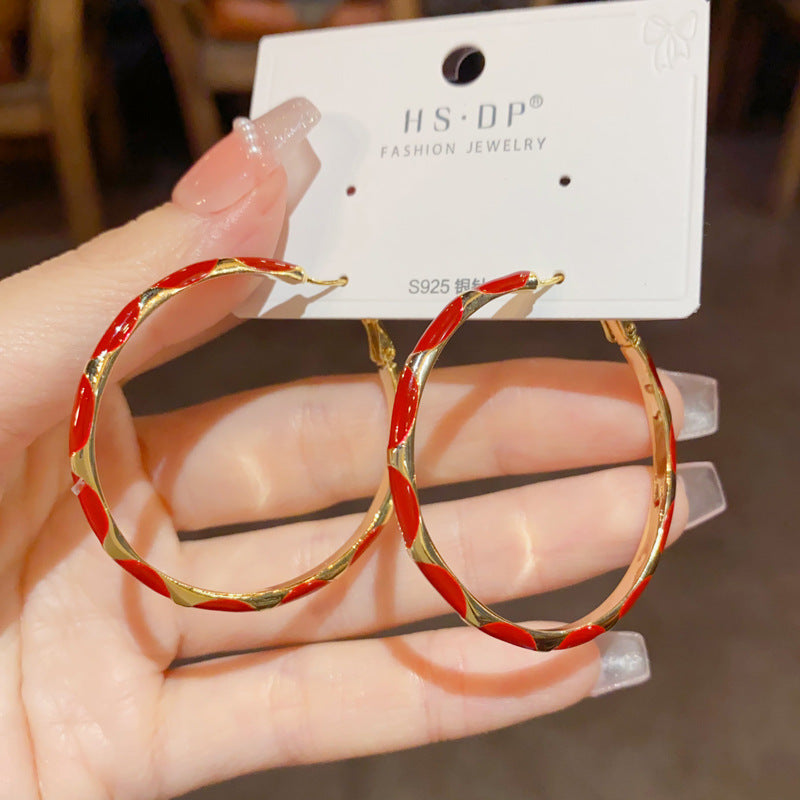 復古紅圓圈簡約耳環－商品主圖｜https://igowo.tw/