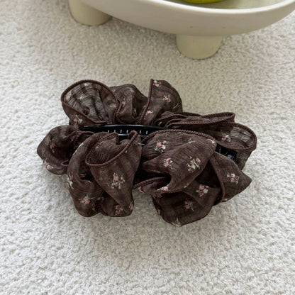 棕色碎花蝴蝶結髮夾