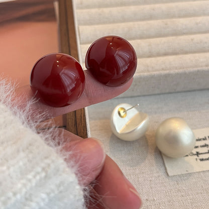 復古紅珍珠蝴蝶結耳環－4/紅色款細節｜https://igowo.tw/
