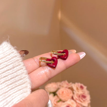 法式酒紅色滴油耳環
